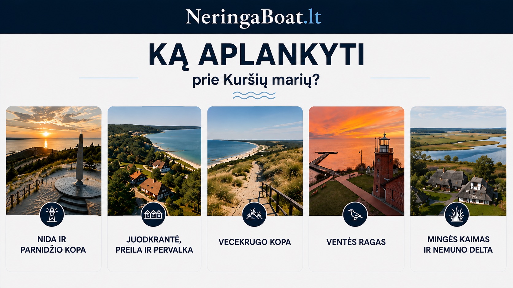 Ką aplankyti prie Kuršių marių: Nida ir Parnidžio kopa, Juodkrantė, Vecekrugo kopa, Ventės ragas, Mingės kaimas